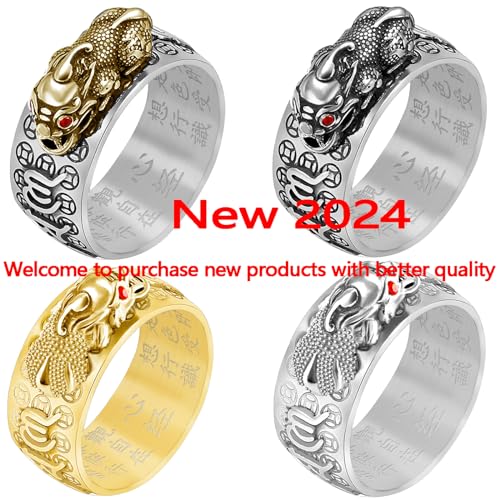 HJ HUAJ 990 Silver Feng Shui PiXiu Adjustable Ring MANI Mantra Protection Wealth Ring