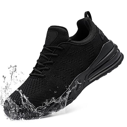 LARNMERN Men Non Slip Work Sneakers Water Resistant Food Service Zapatos Trabajo Antideslizantes Walking Shoes Waterproof Shoes Slip-on, Black 11 Wide