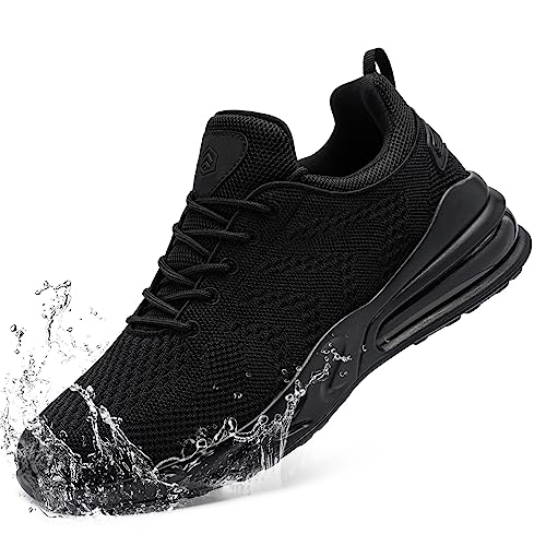 LARNMERN Men Non Slip Work Sneakers Water Resistant Food Service Zapatos Trabajo Antideslizantes Walking Shoes Waterproof Shoes Slip-on, Black 11 Wide