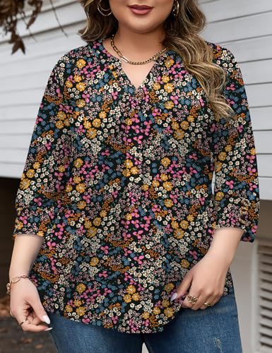 TFSDOD Plus Size Spring Clothes for Women 3/4 Length Sleeve Summer Tops Plus Size Womens Blouses Fashion Clothing Outfits 2026 3X