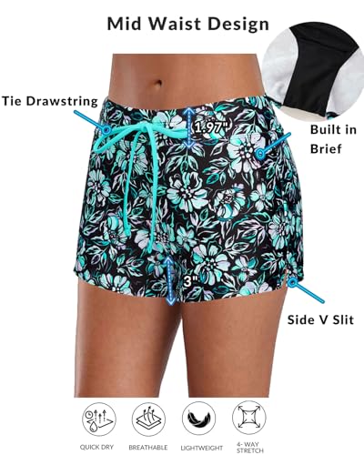 Aqua Eve Two Piece Women's Tankini Swimsuits Blouson Swim Tank Top with Shorts Modest Bathing Suits Blue Green Flower XL