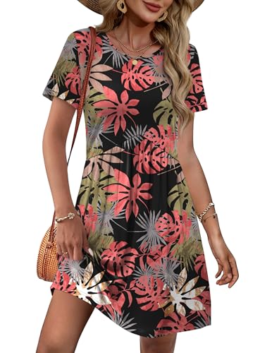 Hawaiian Dresses for Women Beach Dresses Beach Vacation Clothes for Women Summer Dress Leaf L