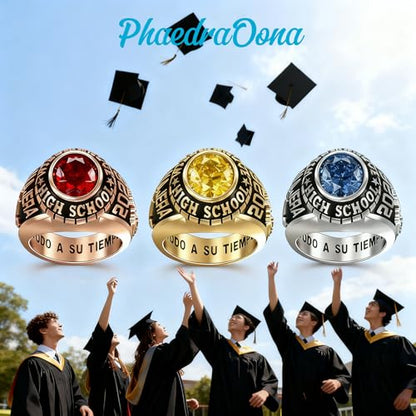 PhaedraOona Personalized Class Rings S925 - Custom Men Women Birthstone Graduation Ring Perfect High School Graduation Gift for 2026