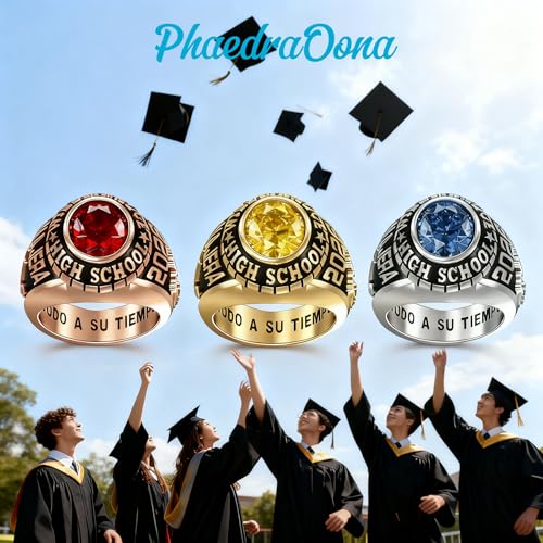 PhaedraOona Personalized Class Rings S925 - Custom Men Women Birthstone Graduation Ring Perfect High School Graduation Gift for 2026