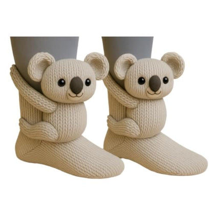 Cute Animal Socks for Women - Plush Long Stocking Socks with 3D Designs Koala