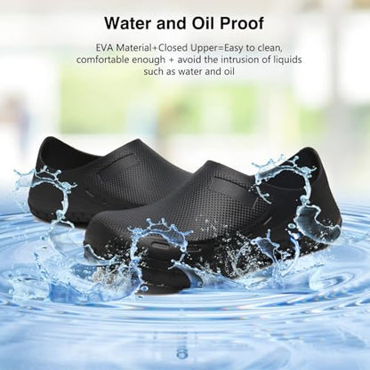 JSWEI Size 11.5 Nursing Nurse Shoes - Black Gardener Men Indoor & Outdoor Chef Shoes - Non-Slip Water Proof Work Mens Clogs - Comfortable for Office & Working