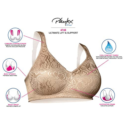 PLAYTEX Womens 18 Hour Ultimate Lift and Support Wire Free Us4745, Available in Single 2-Packs Bras, White, 38B US
