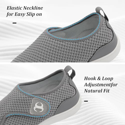 Scurtain Womens Zero Drop Barefoot Walking Shoes Non Slip Diabetic Neuropathy Edema Pregnancy Shoe for Women Ladies Maternity Elderly Shoes Size 10.5 Grey