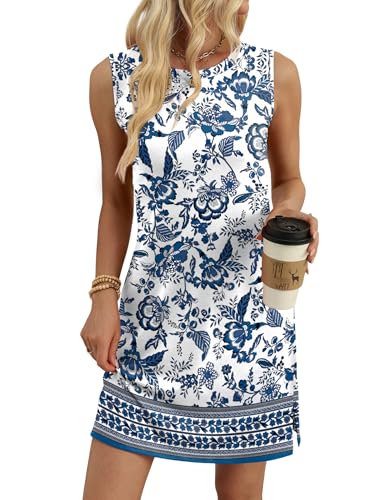 WIHOLL Summer Dresses for Women 2026 Casual Spring Boho Italian Sundresses Holiday Dress Graduation Beach Vacation Fashion Hawaiian Travel Clothing Blue M