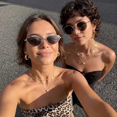 WomenGifts Layered Gold Necklaces for Women, 14K Gold Plated Dainty Cute Pendant Necklace Jewelry Set, Chunky Stackable Cuban Chain Choker Collar, Trendy Waterproof Non Tarnish Jewelry Gift for Mom