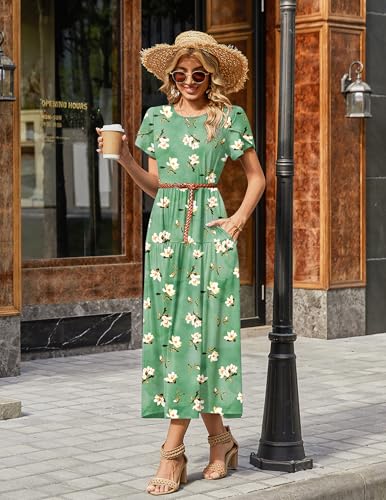 Zeagoo Summer Dresses for Women 2026 Casual Loose Bohemian Floral Dress A Line Flowy Maxi Dress Green Floral M