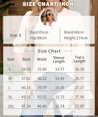 Ohhettm Summer Tops for Women 2026 Trendy Dressy Casual Blouse Puff Short Sleeve Shirts Knit Henley V Neck T Shirt Tunic White XL