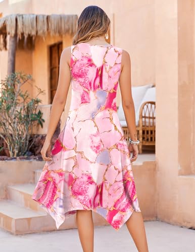 Zeagoo Dresses for Women Sundress with Pocket Knee Length Dress Floral Beach Dress O Neck Summer Sleeveless Tank Midi Dress Casual Swing Aline Loose Tshirt Dress
