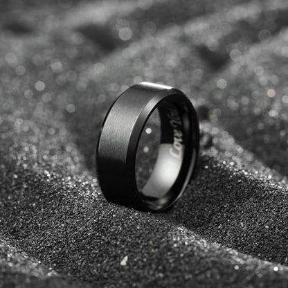 King Will 316L Stainless Steel Wedding Ring for Men Women- 8mm Width Black Wedding Band Laser I Love You Matte Finish Style Comfort Fit Size 10