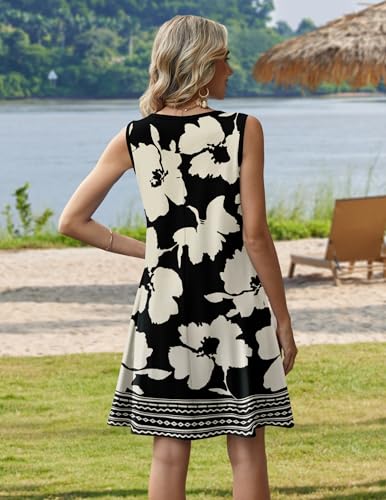 Zeagoo Spring Dresses for Women Sleeveless Summer Floral Dress A-Line Flowy Beach Sundress with Pocket Short Dresses