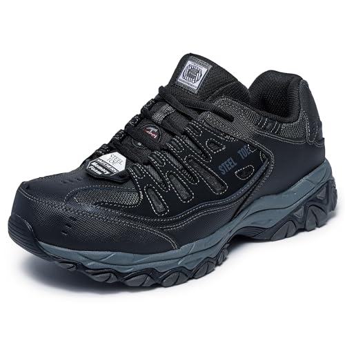 Skechers Men's Cankton Steel Toe Construction Shoe - Electrical Hazard Rated, Memory Foam, Black/Charcoal, 12 Wide