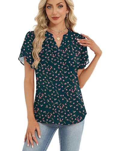 ZeagooWomens Dressy Spring Tops Casual Shirts Short Sleeve V Neck Work Blouse