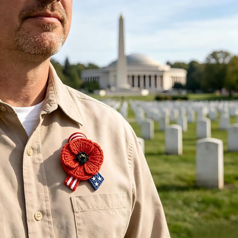 Memorial Day Poppy Flower Lapel Pins, Remembrance Red Poppy Brooch, Patriotic Enamel Pins for Veterans. (Brooch L 6)