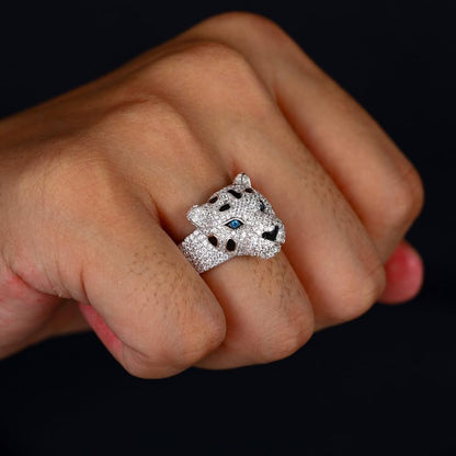 YIMERAIRE 2.77 Carats Moissanite Leopard Ring S925 Sterling Silver Iced Out Panther Ring D Color VVS1 Cheetah Dainty Moissanite Rings Non Tarnish 18K Gold Plated Rings for Women Men Size 7
