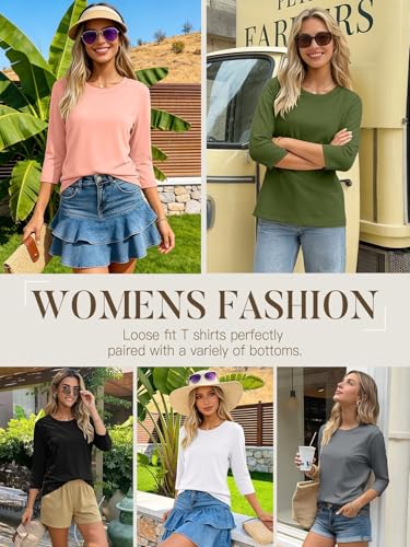 Bliwov 3 Pack 3/4 Sleeve Tops for Women Crewneck Basics Casual Work Tees Spring Summer Trendy T Shirts 2026 Clothes Blouses