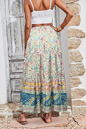 CFLONGE Summer Maxi Skirts for Women 2025 Fashion Boho Long Skirt Trendy Floral High Waist A Line Beach Skirt Vacation Outfit(Apricot,Small)