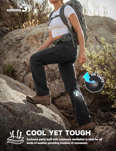 Moosehill Women's Hiking Pants Lightweight Quick Dry Water Resistant Cargo Travel Work Summer Pants for All Seasons (Black,14)