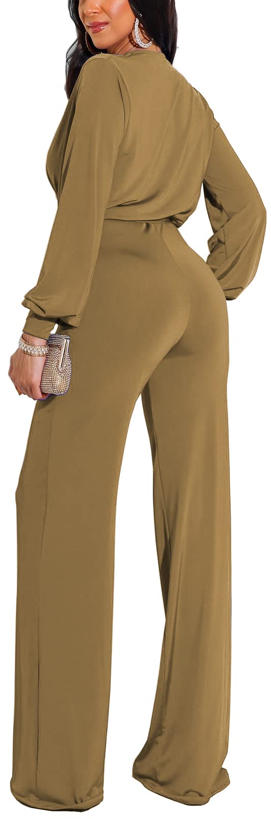 shengfan Formal Jumpsuits for Women Dressy Evening Sexy Deep V Neck Plus Size Long Wide Leg Pants Rompers Clubwear