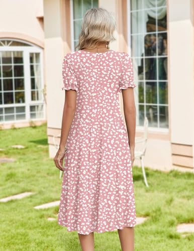 Zeagoo Ladies Dresses Floral Casual Summer Dresses for Women Short Sleeve Dress Womens Midi Dress 2026 Boho Sundress, Pink Dot,L