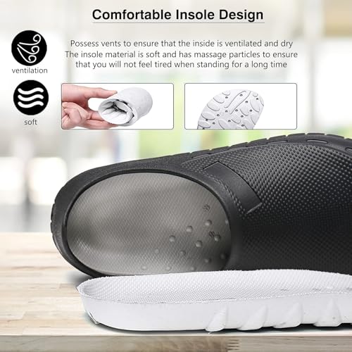 JSWEI Size 11.5 Nursing Nurse Shoes - Black Gardener Men Indoor & Outdoor Chef Shoes - Non-Slip Water Proof Work Mens Clogs - Comfortable for Office & Working
