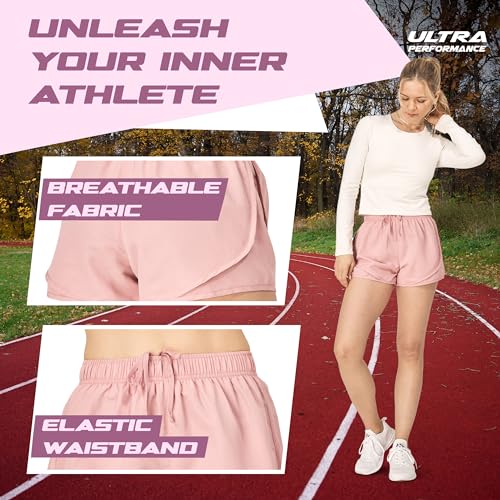 Ultra Performance Women's Running Shorts 4-Pack Athletic Workout Gym Shorts for Women, with Brief Liner
