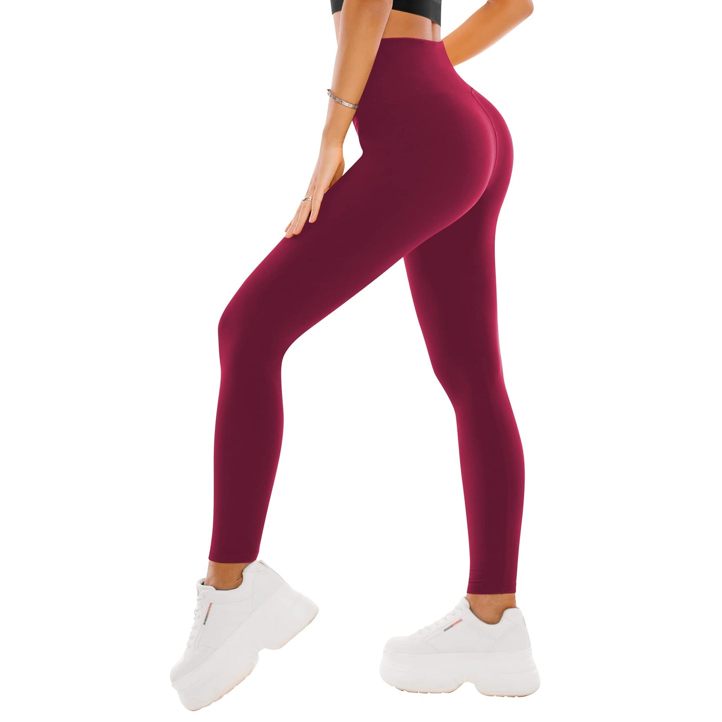 High Waisted Leggings for Women - Buttery Soft Yoga Pants with Tummy Control Full Length XX-Large Wine Red