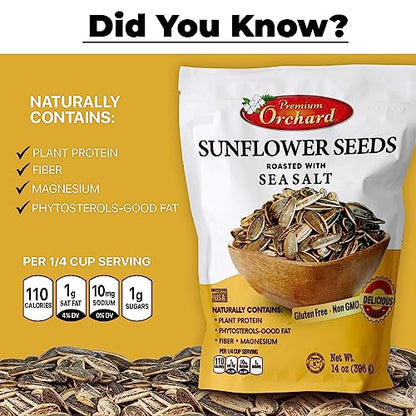 MIXED NUTS Roasted Sunflower Seeds by Premium Orchard - Original Lightly Salted Sunflower Seed In-Shell with Sea Salt Non GMO Gluten Free Snack Vegan KETO Friendly Snacks Low Carb Snack - 3 Bags