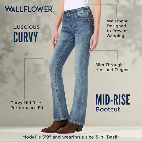 WallFlower Women's InstaStretch Luscious Curvy Bootcut Jeans, Basil, 11