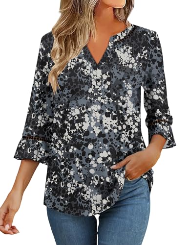 Bashafo Spring Shirts for Women V Neck Elbow Sleeve 3/4 Tops Dressy Lace Embroidered 2026 Fashion