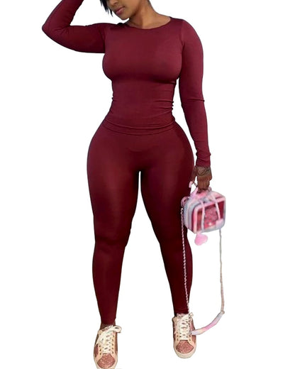 Chrome Heart Leggings - 2 Piece Tracksuit for Women - Long Sleeve Top & Jogger Leggings Workout Set Red