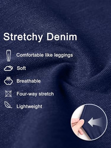 DLOODA Women's Wide Leg Jeans High Waisted Stretchy Denim Pants Elastic Waist Pull On Sweatpant Jeans Trendy Baggy Loose Dark Blue