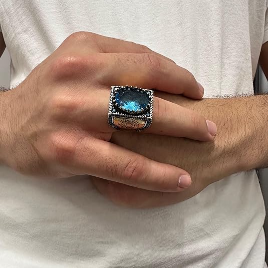 Takilingo Man Silver Aquamarine Stone Blue Aquamarine Stone Vintage Men Seal Of Solomon Prophet Star Of David Ring 925k Sterling Silver (10)