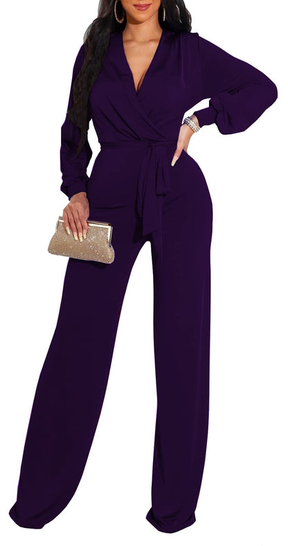 shengfan Formal Jumpsuits for Women Dressy Evening Sexy Deep V Neck Plus Size Long Wide Leg Pants Rompers Clubwear