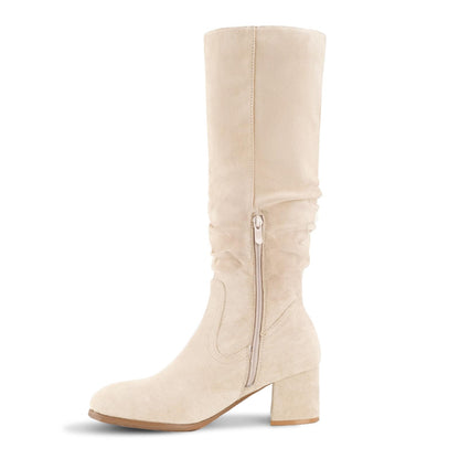 Shoe'N Tale Women's Knee High Boots Chunky Heel Pointed Toe Suede Slouch Winter Shoes with Side Zipper