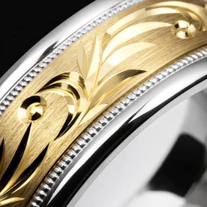 Alain Raphael two-tone 10K yellow gold & sterling silver 8 millimeters wide wedding band ring