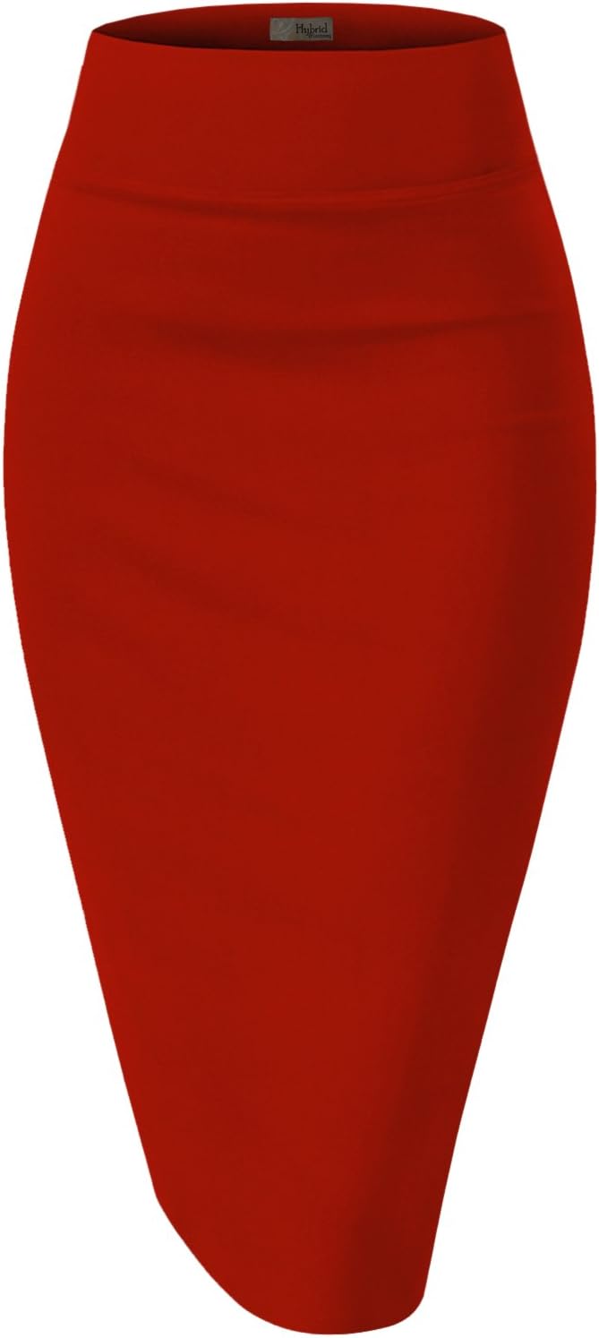 Women's High Waist Pencil Skirt - Premium Stretch Ponte Business Professional Below Knee 1073t-red