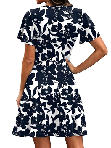 RUMIA Sundresses for Women 2026 Summer Beach Dresses Party A-line Wrap V Neck Dress Spring Clothing Floral Navy 02 L