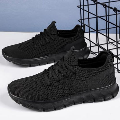 RJYWGS Running Shoes for Men Womens Walking Tennis Gym Sneakers Slip On Comfortable Lightweight Athletic Workout Fashion Sports Shoes Black Size Women 12/ Men 11