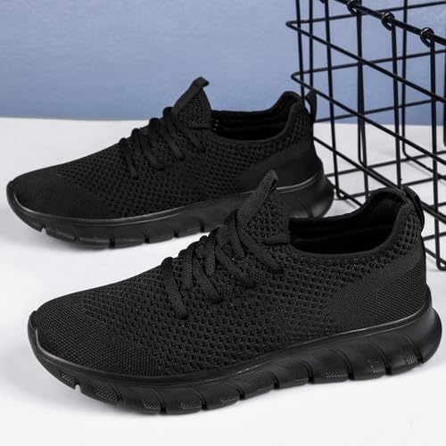 RJYWGS Running Shoes for Men Womens Walking Tennis Gym Sneakers Slip On Comfortable Lightweight Athletic Workout Fashion Sports Shoes Black Size Women 12/ Men 11