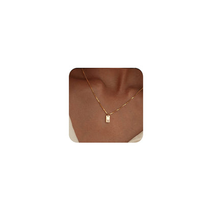 14K Gold Plated Initial Letter Necklace - Personalized Dainty Name Pendant M