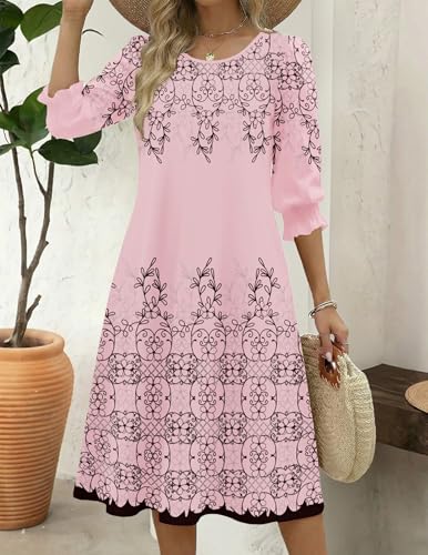 Zeagoo Floral Dresses for Women Summer 3/4 Sleeve Dress with Pockets Summer Midi Dresses for Women Aline Sun Dress Floral-589 XL
