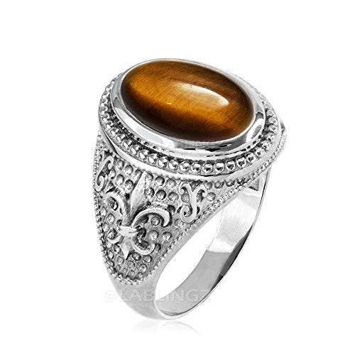 Sterling Silver Fleur-De-Lis Tiger Eye Gemstone Ring (7.5)