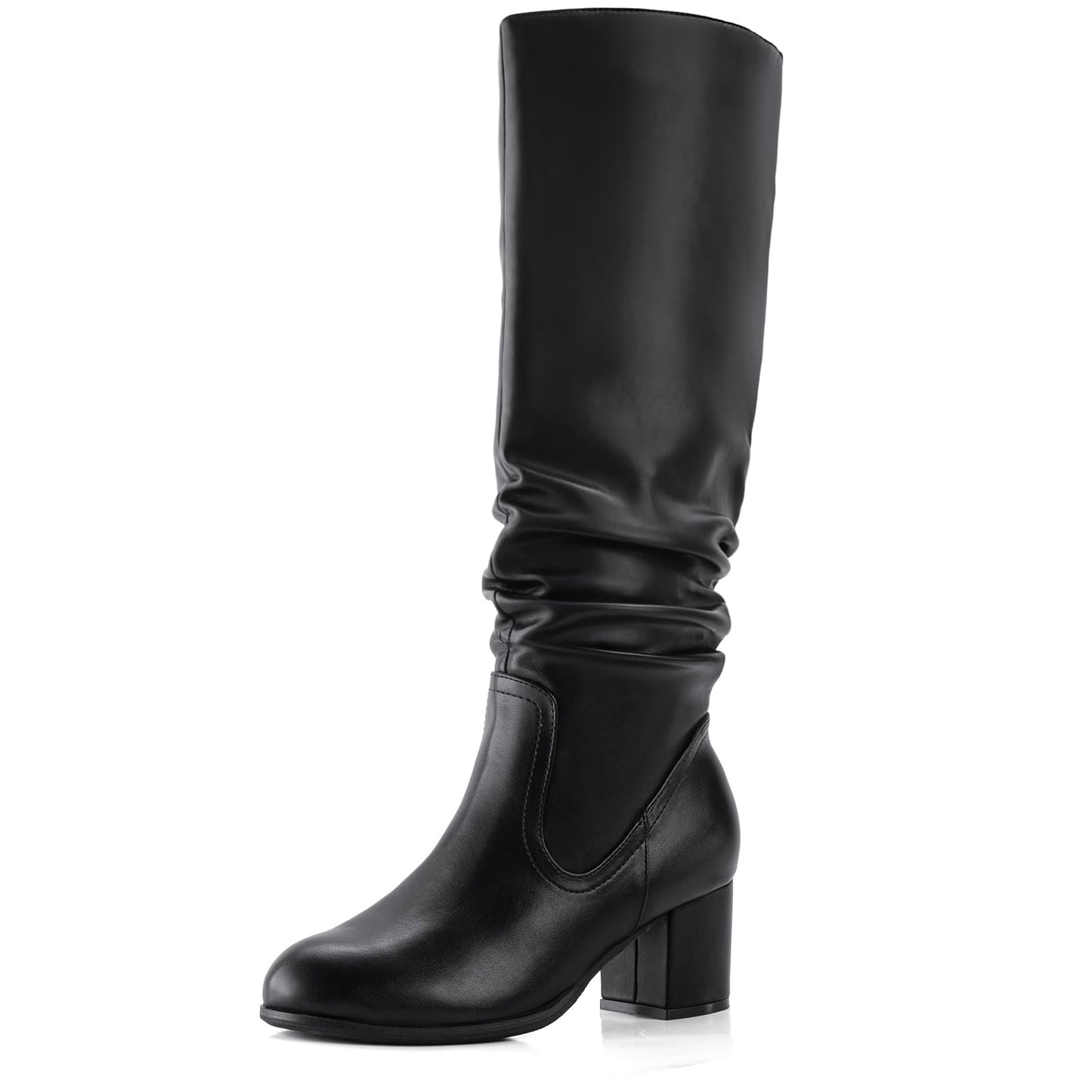 Shoe'N Tale Women's Knee High Boots Chunky Heel Pointed Toe Suede Slouch Winter Shoes with Side Zipper