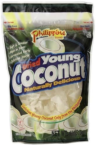 Philippine Brand Premium Dried Coconut Strips and Chunks - 2 Pack -18 oz Natural Young Coconut Meat Snacks from the Philippines - Healthy Filipino Snacks - Coconut Fruit Treats