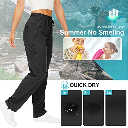 Toomett Women's Hiking Cargo Pants Quick Dry UPF50+ Outdoor Pants for Women Fishing Safari Travel Stretchy Pants with Pockets,6608,Black,L